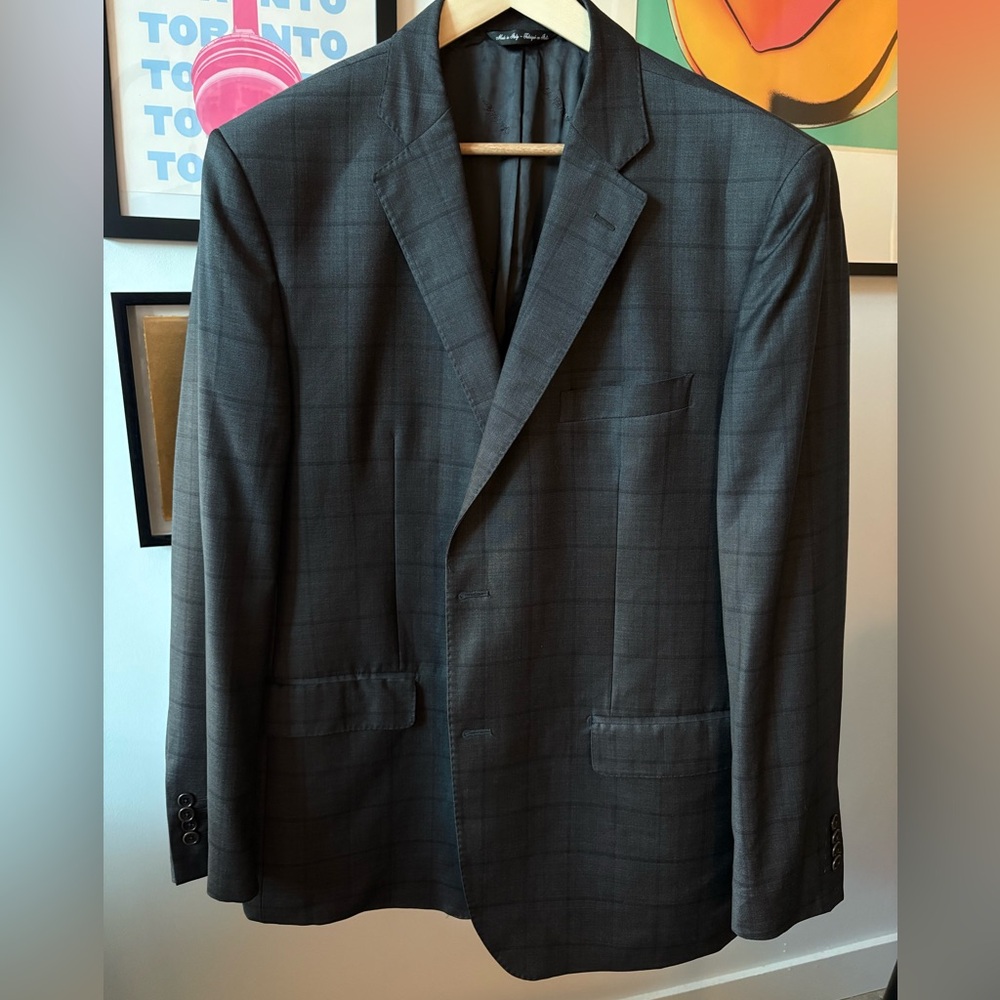 Saks Fifth Avenue X Ermenegildo Zegna Blazer Wool Stretch Gray Window Pane 44R